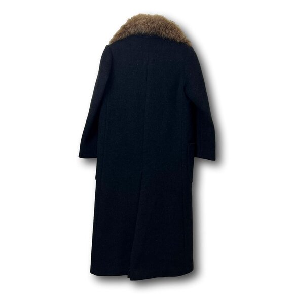 Vintage Womens Medium Long Winter Coat Reclaimed Laine Wool Real Fox Fur Collar - Picture 10 of 11